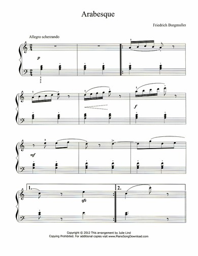 Arabesque by Burgmuller: free piano sheet music