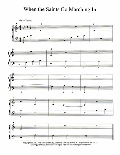 When the Saints go Marching In: free piano sheet music
