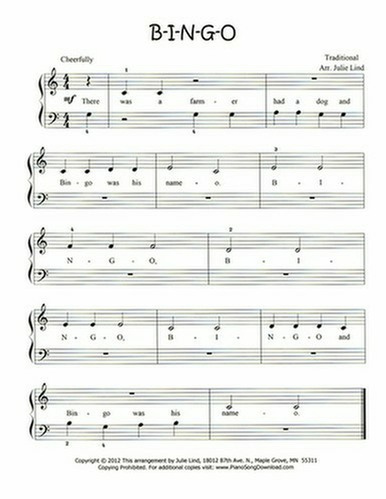 Bingo: free piano sheet music