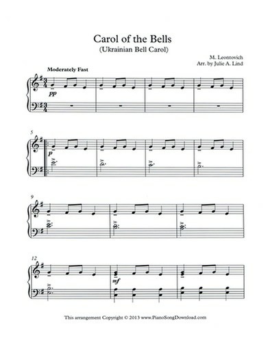 Carol of the Bells: free Christmas PDF piano sheet music for early