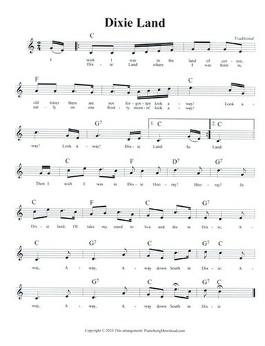 Dixie Land: Free Lead Sheet with melody, lyrics and chords