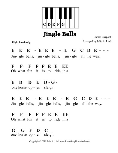 Jingle Bells - Free Pre-Staff Easy Christmas Piano Music