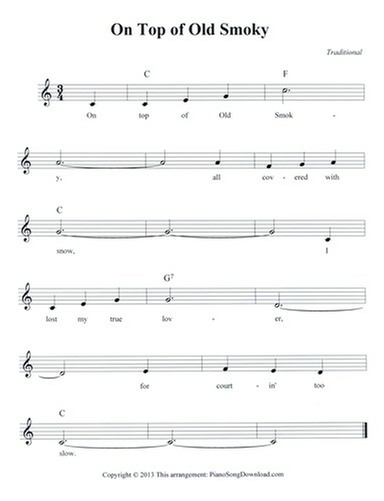 On Top Old Smoky: free lead sheet with melody, chords and lyrics