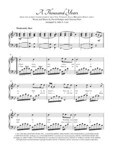A Thousand Years, piano music arranged by Julie Lind