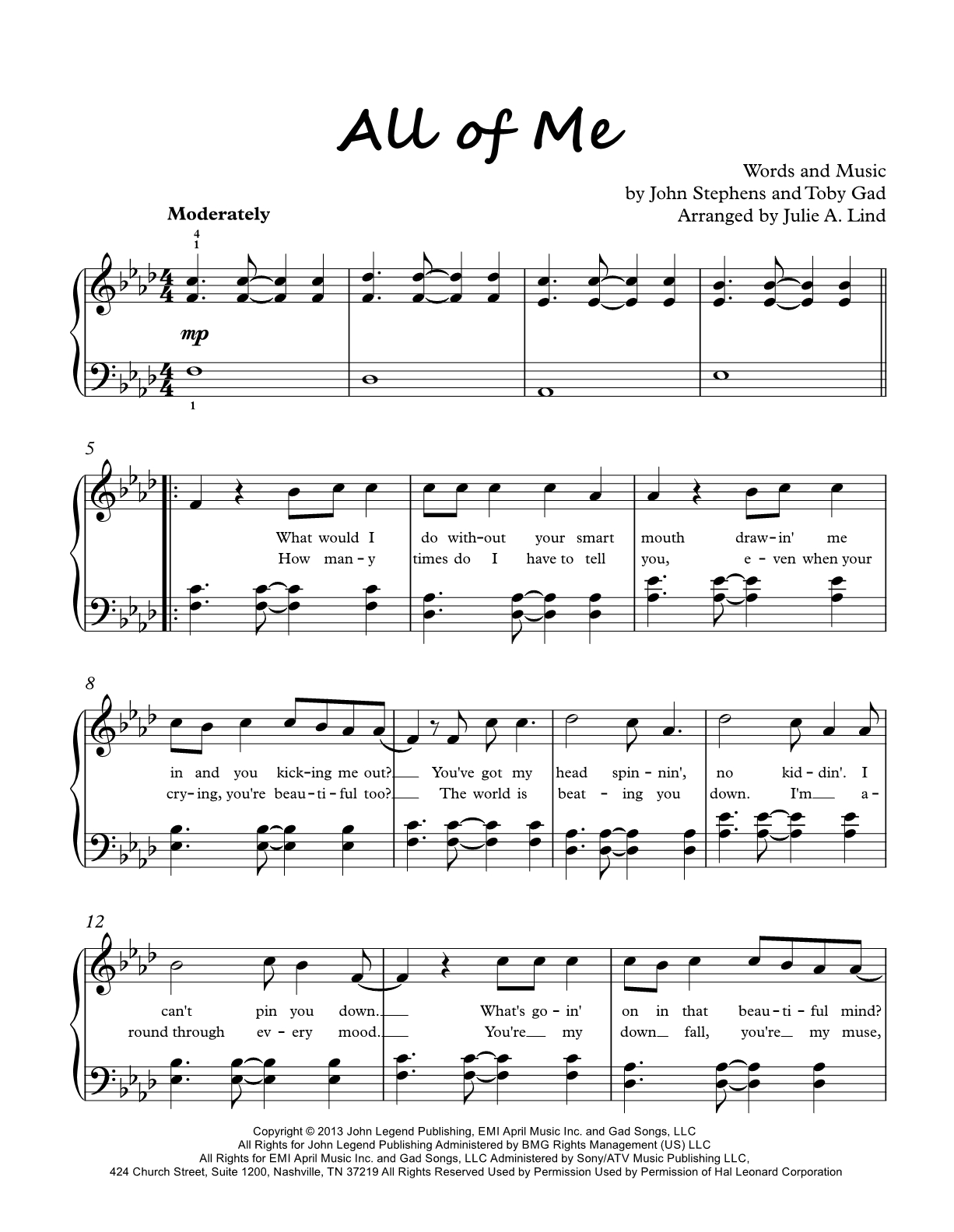 All of Me, piano arrangement by Julie Lind