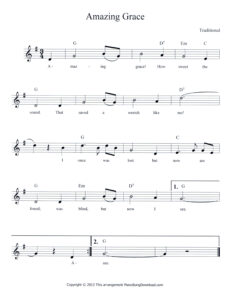 Amazing Grace lead sheet in G Major with lyrics and chord symbols