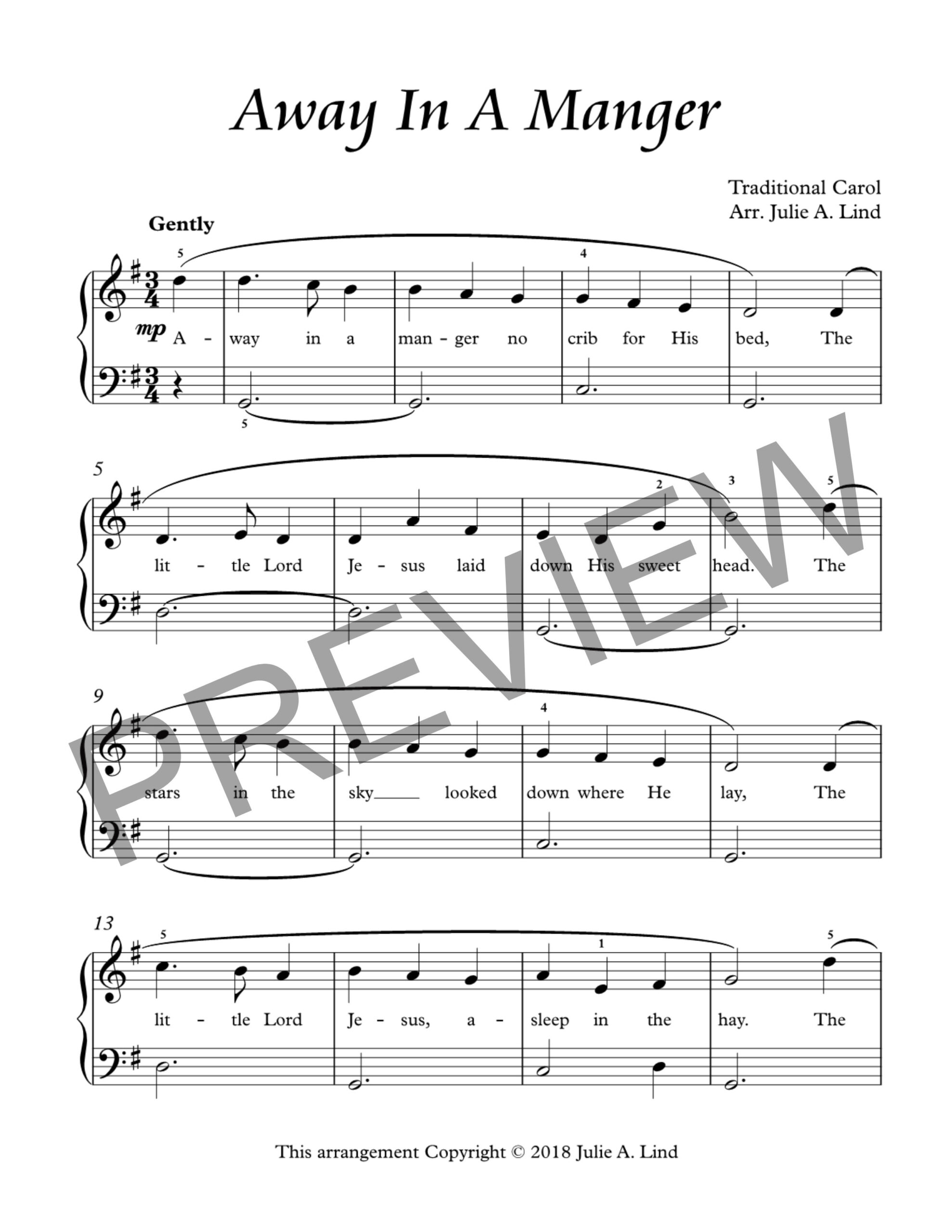 Away in a Manger, easy piano