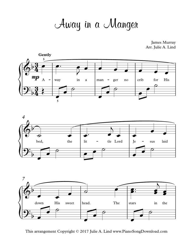 Away in a Manger Level 3 piano arrangement with lyrics