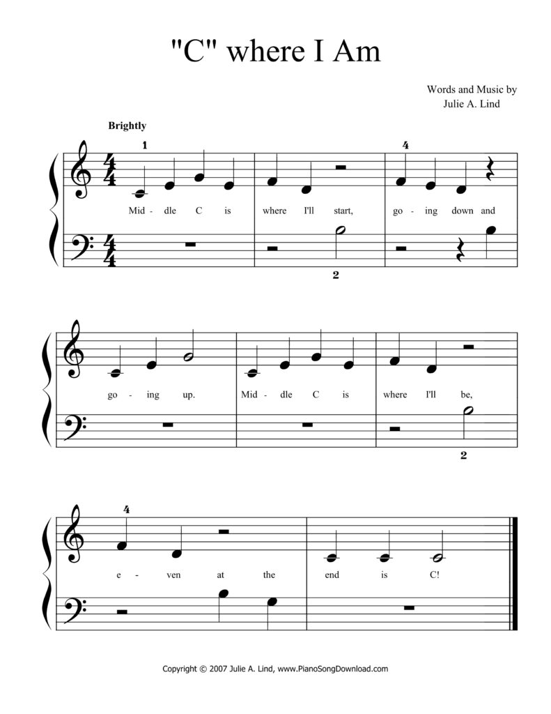 "C" Where I Am Level 1 piano sheet music