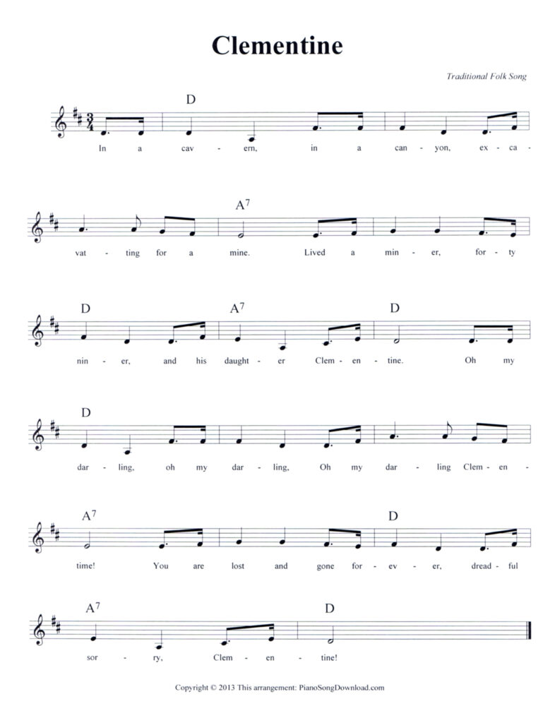 Clementine lead sheet free PDF download