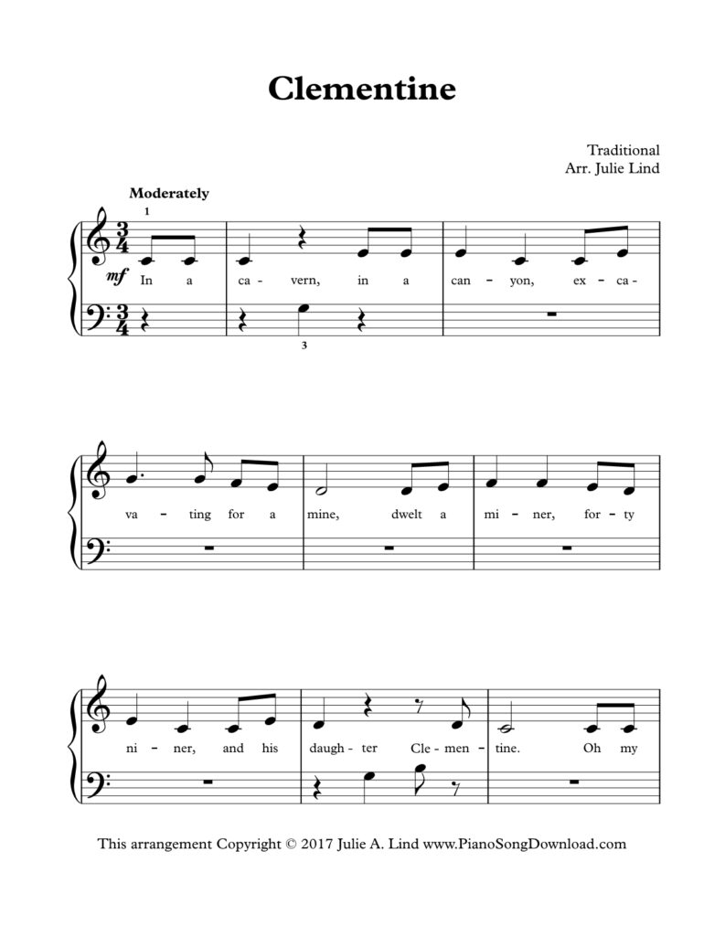 Clementine Level 1 easy piano sheet music