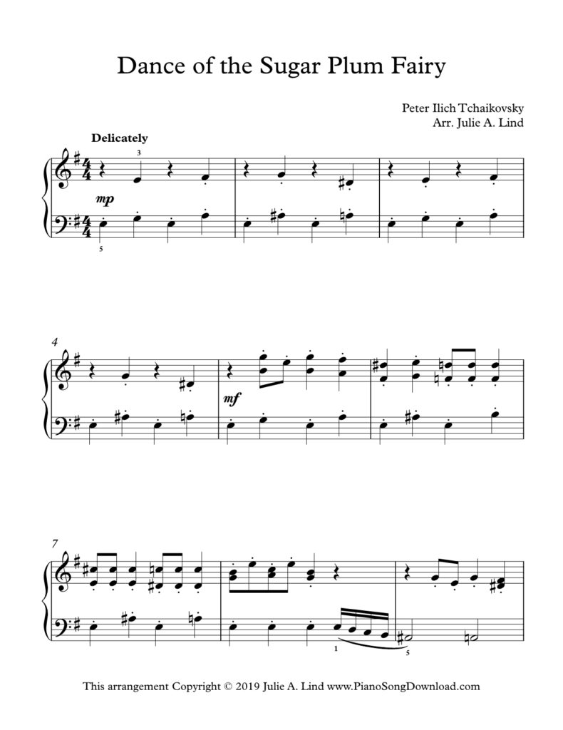 Dance of the Sugar Plum Fairy intermediate piano sheet music