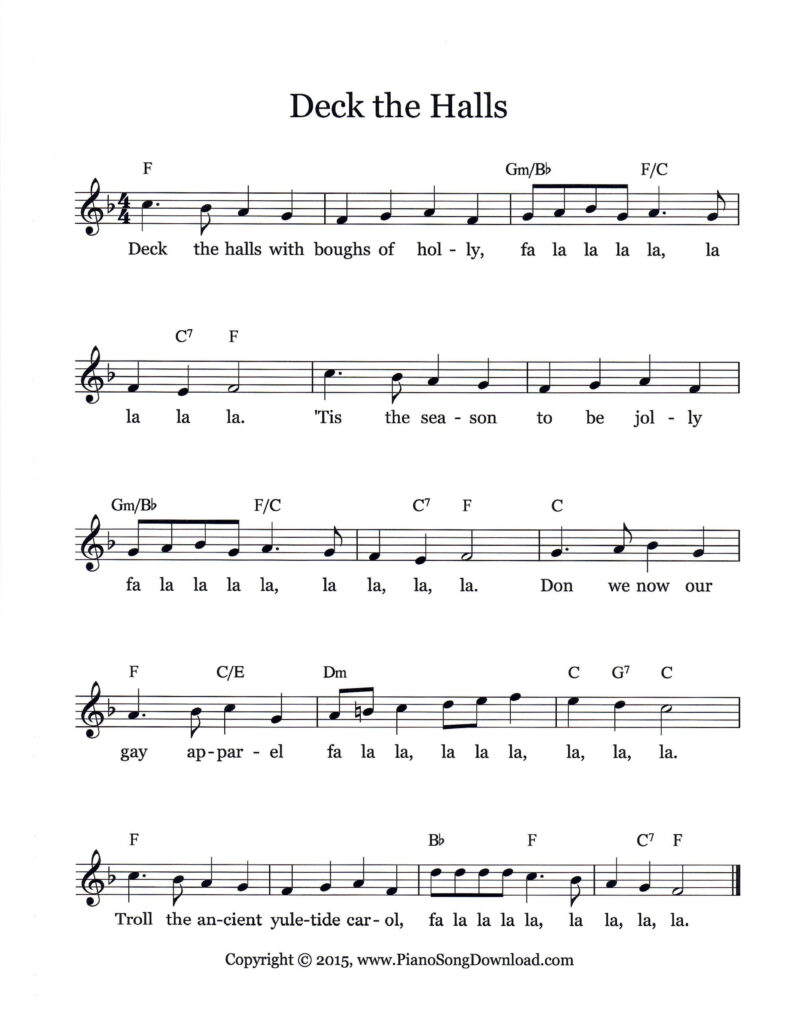 Deck the Halls Christmas lead sheet with chords