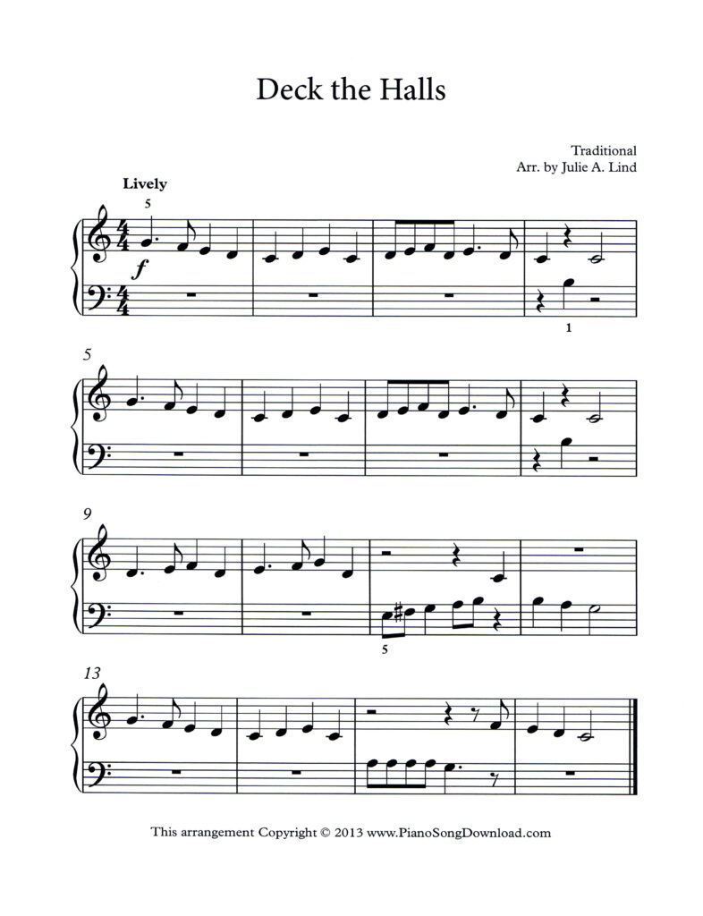 Deck the Halls Level 1 easy piano sheet music