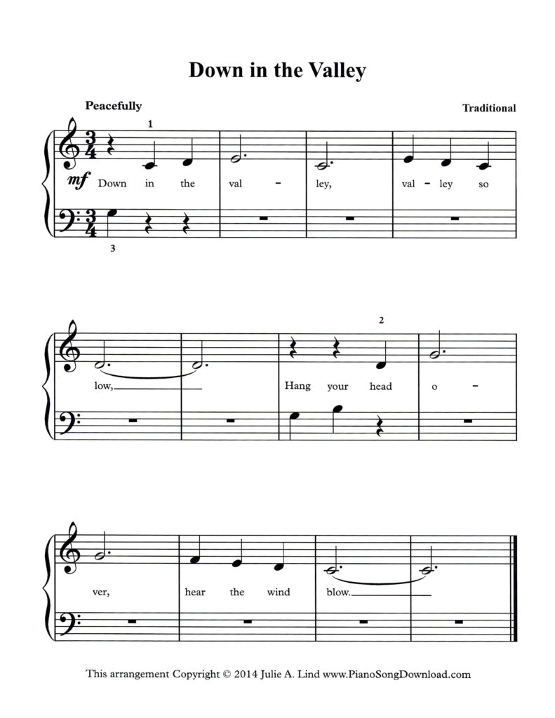 Down in the Valley Level 1 piano sheet music