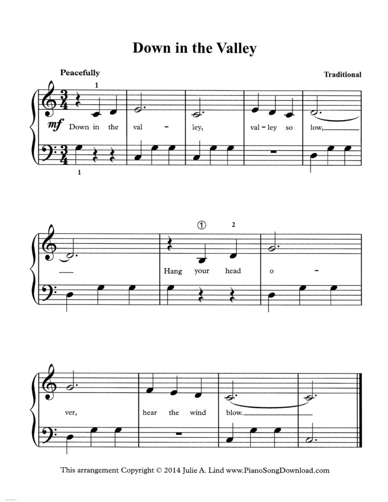 Down in the Valley Level 2 piano sheet music