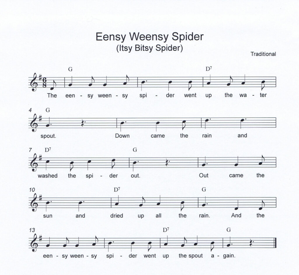 Eensy Weensy Spider lead sheet with chord symbols