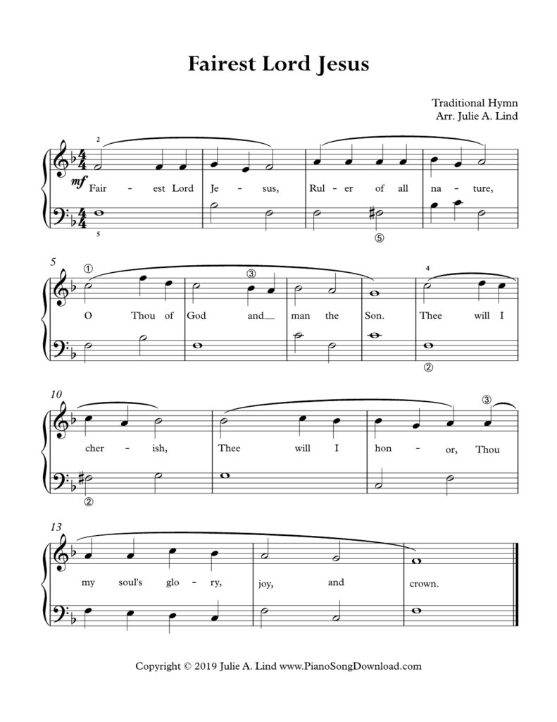 Fairest Lord Jesus simplified hymn arrangement