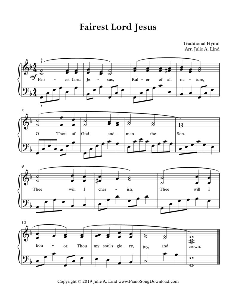 Fairest Lord Jesus intermediate piano arrangement