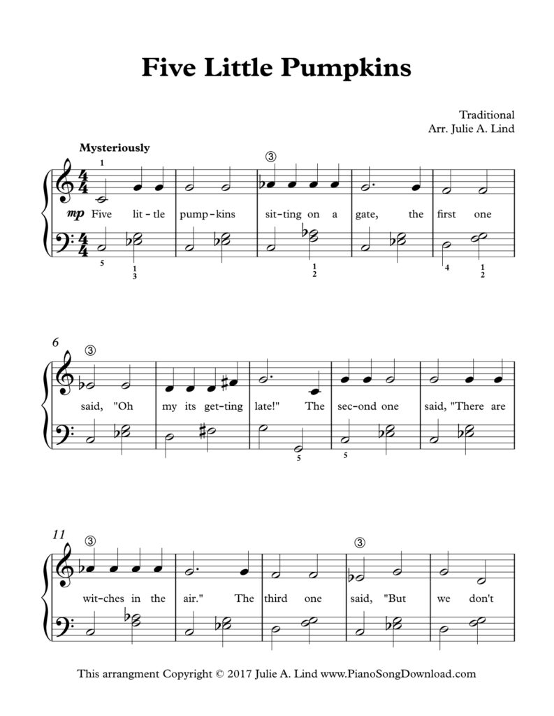 Five Little Pumpkins Level 3 Halloween piano sheet music