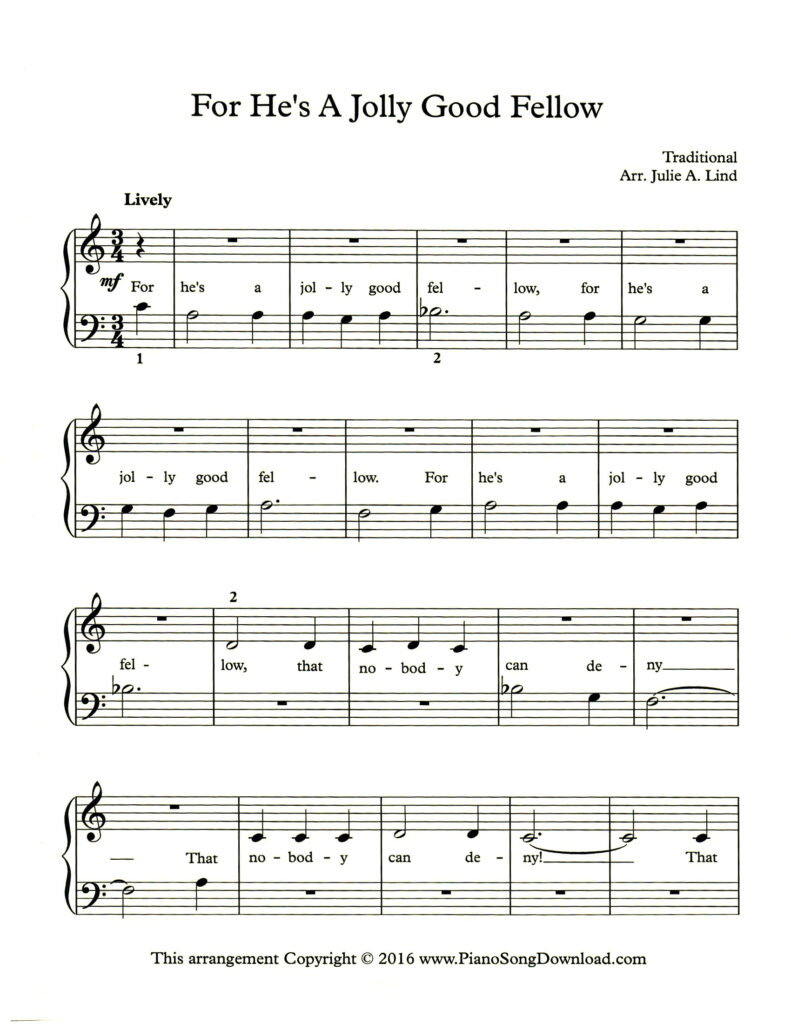 For He's A Jolly Good Fellow sheet music