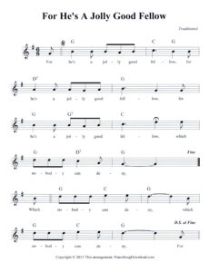 For He's a Jolly Good Fellow lead sheet with chords and lyrics