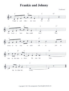 Frankie and Johnny lead sheet with easy chords in C major