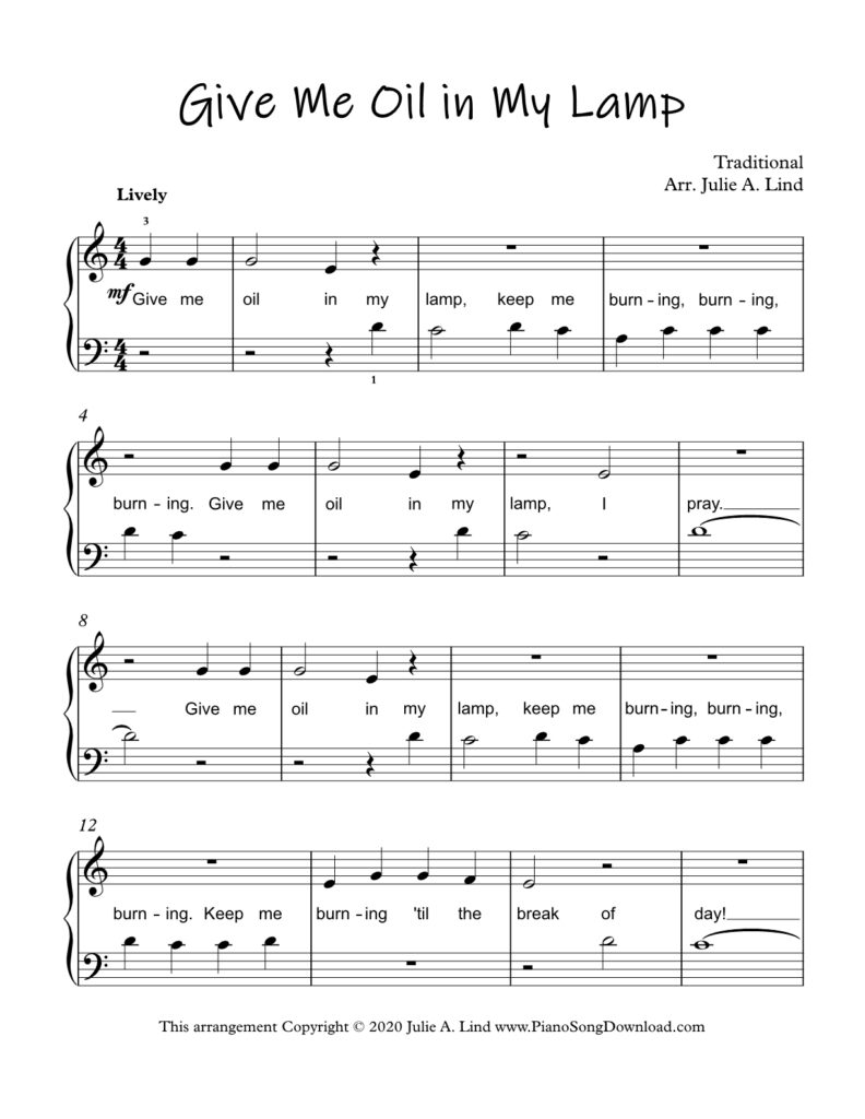 Give Me Oil in My Lamp Level 1 piano sheet music