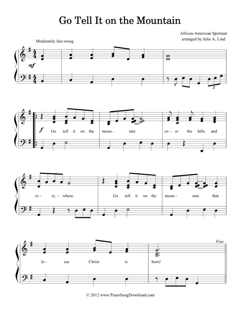 Go Tell It on the Mountain Christmas piano sheet music