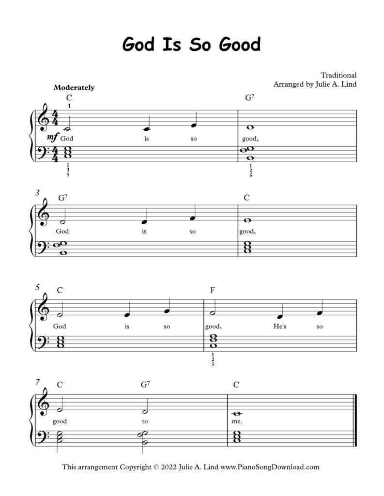 God Is So Good Level 2 piano sheet music with lyrics