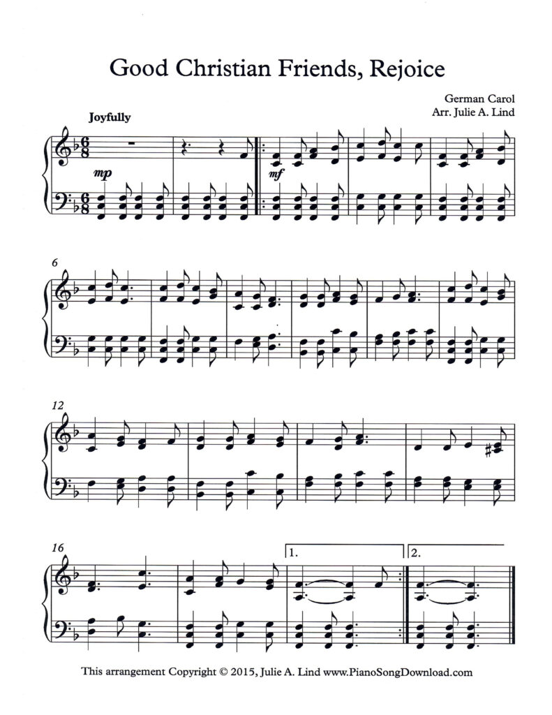 Good Christian Friends Rejoice intermediate Christmas piano arrangement
