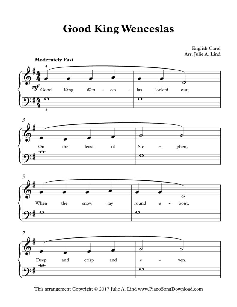 Good King Wenceslas Level 2 piano sheet music with lyrics