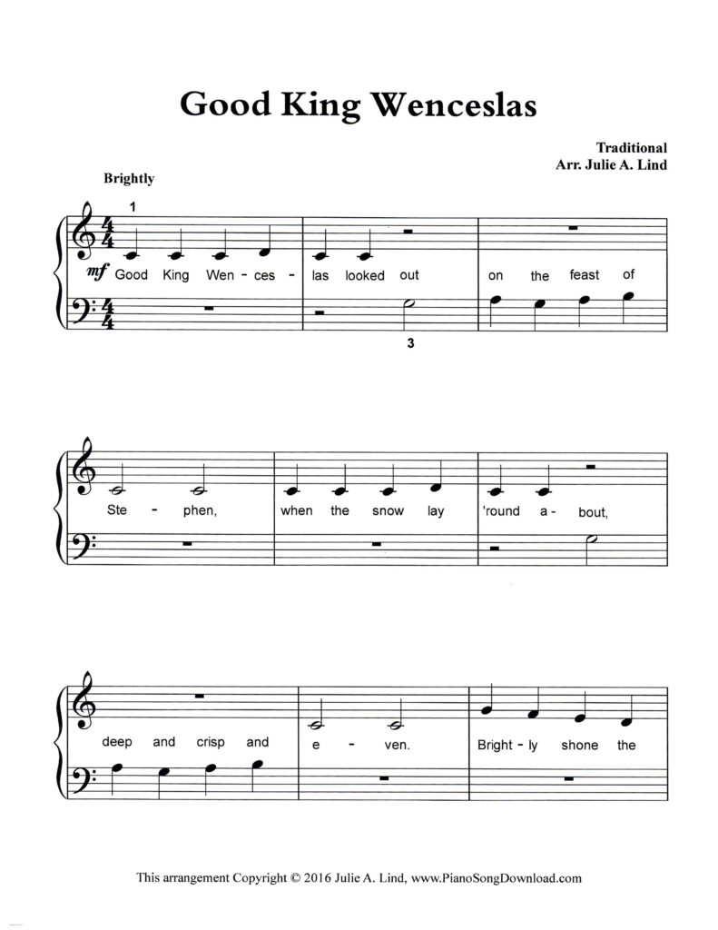Good King Wenceslas Level 1 piano sheet music with lyrics