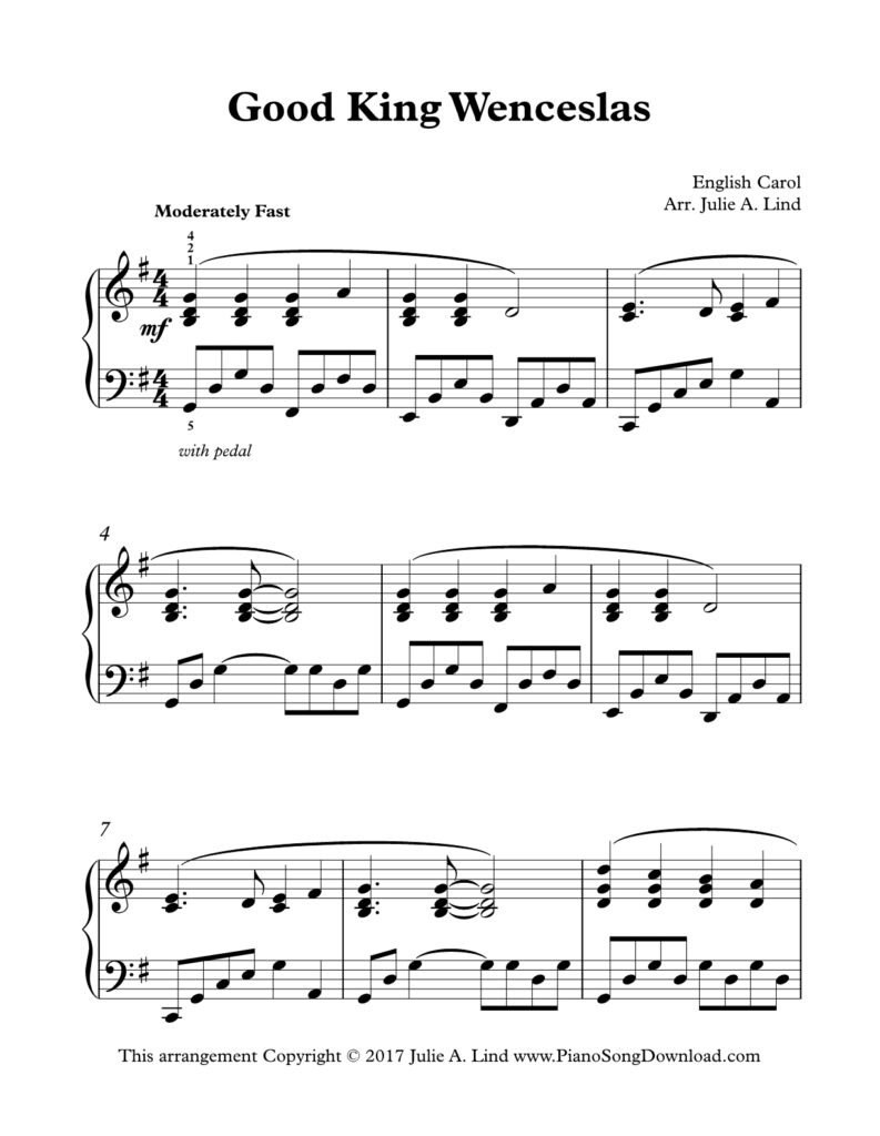 Good King Wenceslas Christmas piano arrangement by Julie Lind