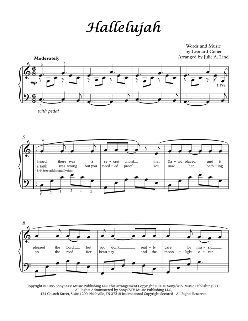 Hallelujah - arranged by Julie Lind