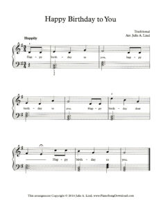 Happy Birthday easy piano arrangement with lyrics and chords