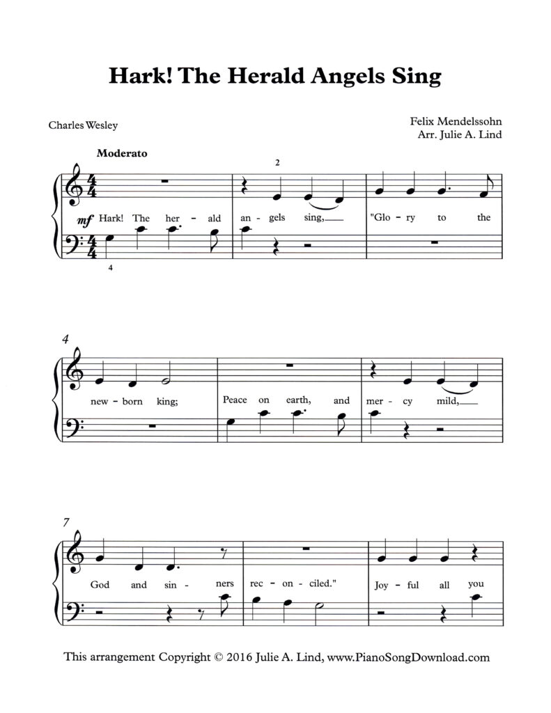 Hark the Herald Angels Sing easy Christmas piano arrangement