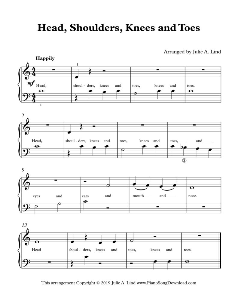 Head Shoulders Knees and Toes Level 1 piano sheet music