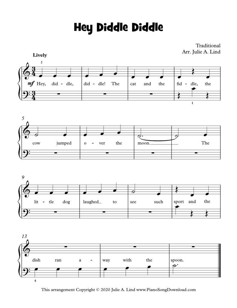 Hey Diddle Diddle Level 1 piano sheet music