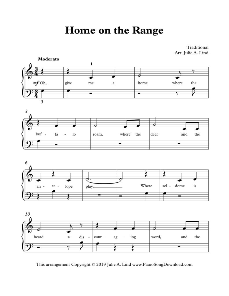 Home on the Range Level 1 piano sheet music