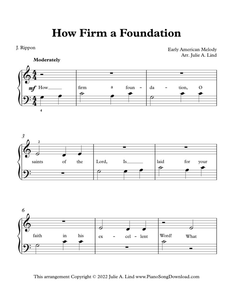 How Firm a Foundation easy hymn arrangement for beginners