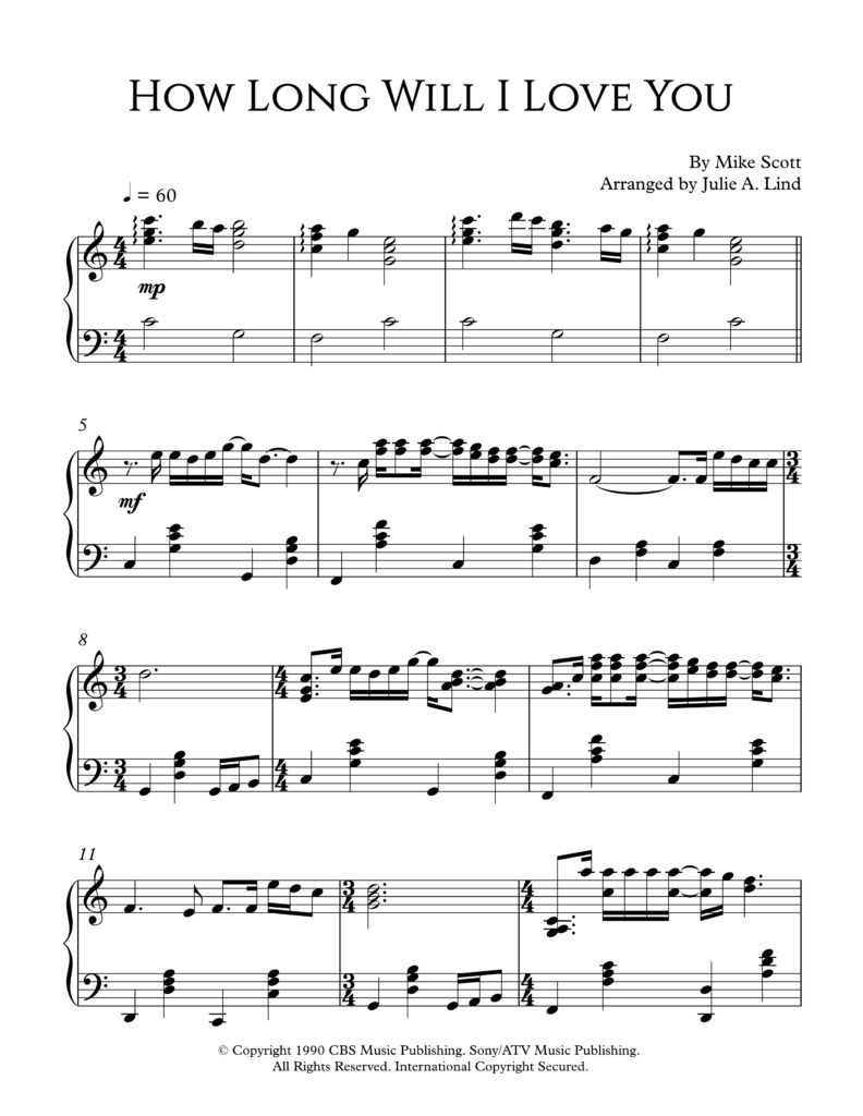 How Long Will I Love You - arranged by Julie Lind
