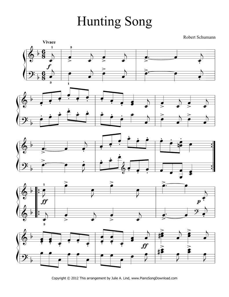 Hunting Song by Robert Schumann Level 3 piano sheet music