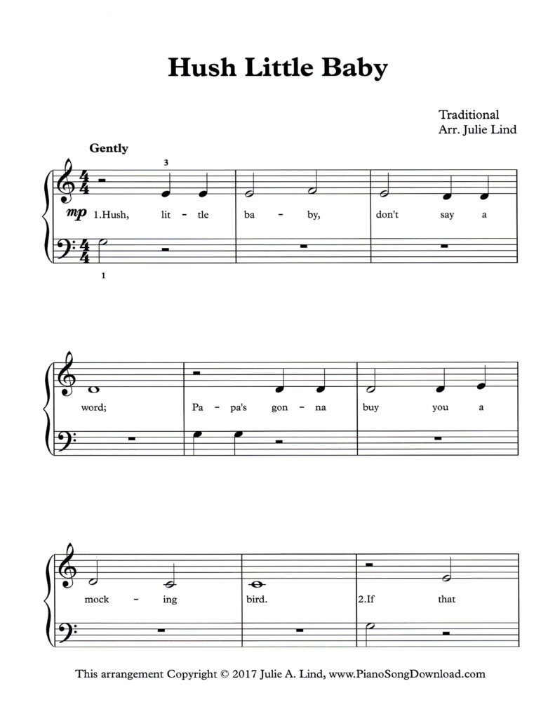 Hush Little Baby Level 1 piano sheet music
