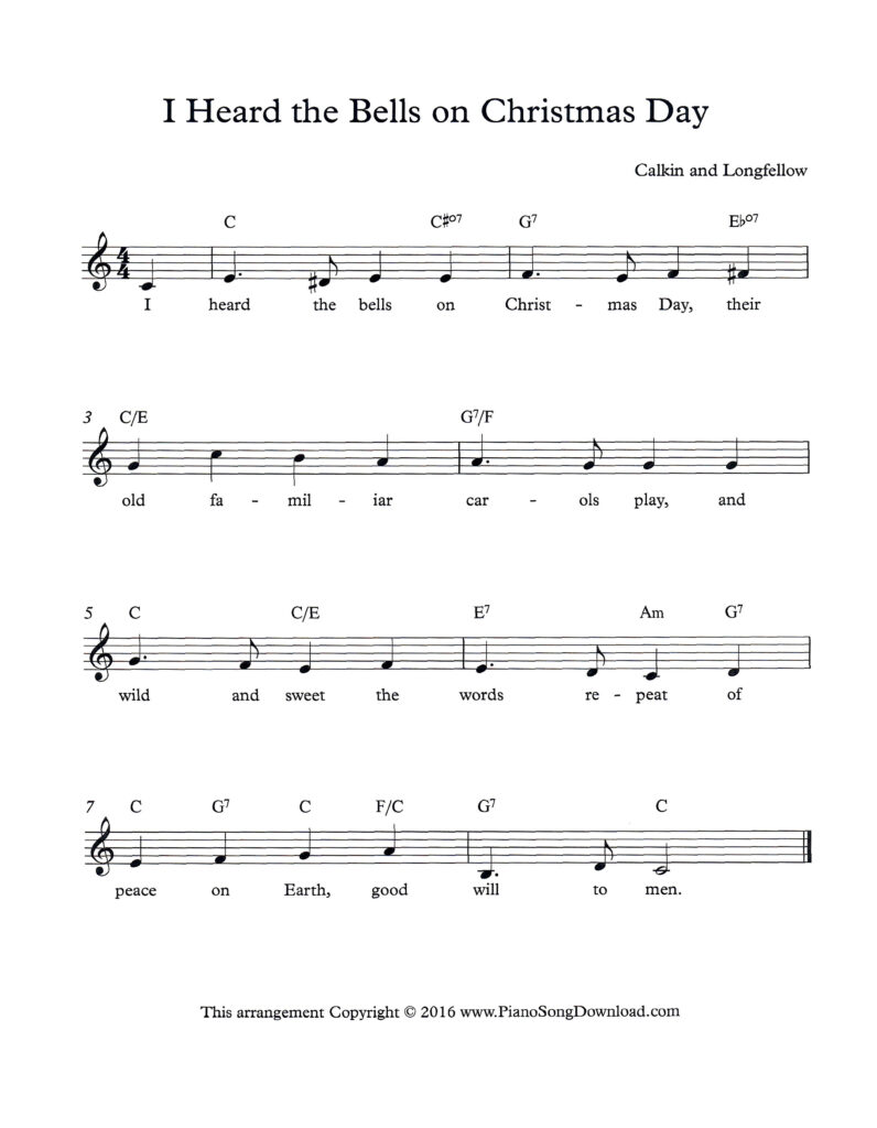 I Heard the Bells on Christmas Day lead sheet in C major with lyrics and chords