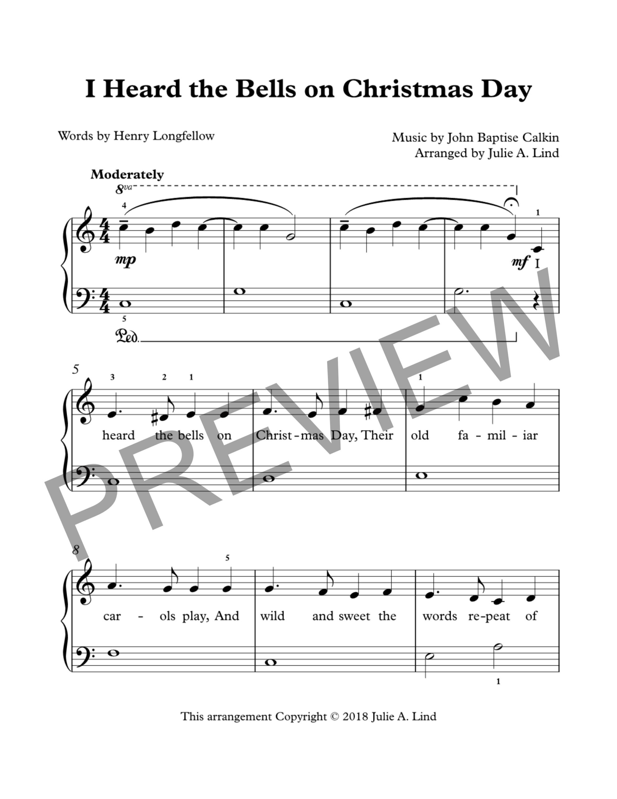 I Heard the Bells on Christmas Day - easy piano