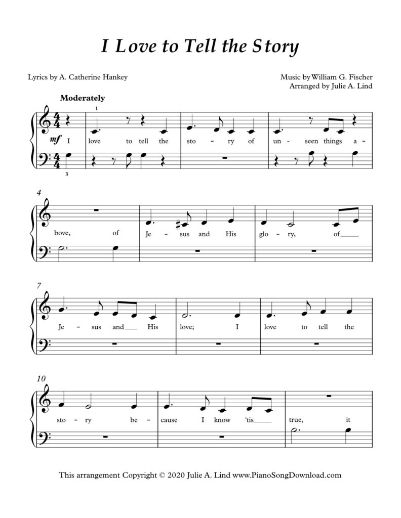 I Love to Tell the Story Level 1 piano sheet music with lyrics