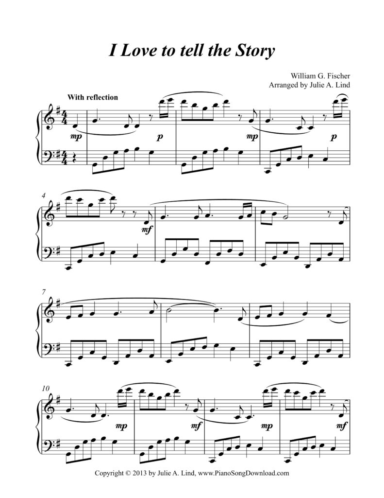 I Love to Tell the Story intermediate piano arrangement by Julie Lind