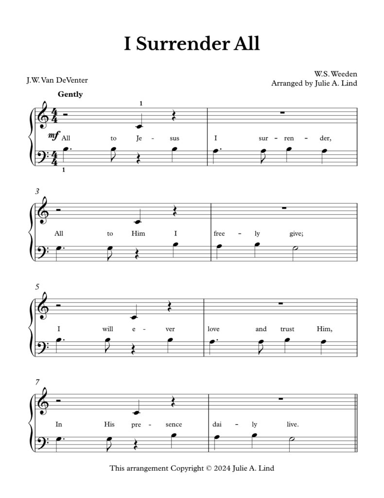 I Surrender All Level 1 piano sheet music with tutorial