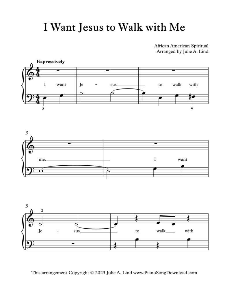 I Want Jesus to Walk with Me Level 1 piano sheet music